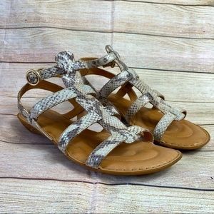 Born snake print gladiator sandals. Gray. Size 10 leather. Strappy